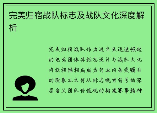 完美归宿战队标志及战队文化深度解析