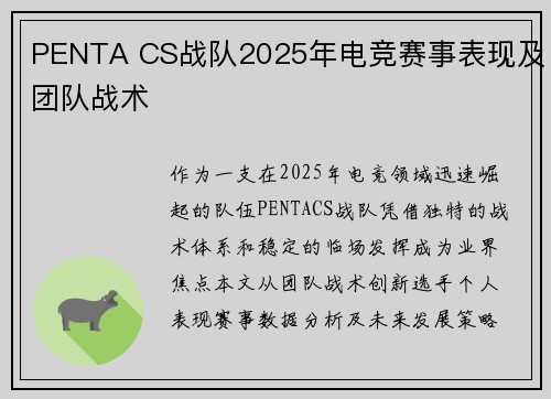 PENTA CS战队2025年电竞赛事表现及团队战术